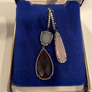 Pink purple white topaz Rhodolite Quartz Drop Earrings 2.5 / 2” long